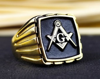 Freemason Signet Ring: Custom Square & Compass, Gold or Silver