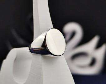 Customizable Silver Signet Ring - Oval Blank for Engraving or Initials