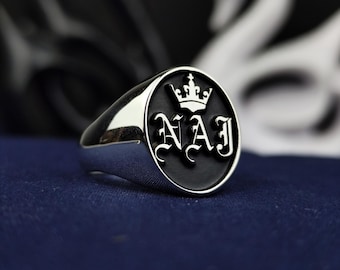 Zegelring aangepast monogram: sterlingzilver, goudvermeil - Gepersonaliseerde initiële sieraden