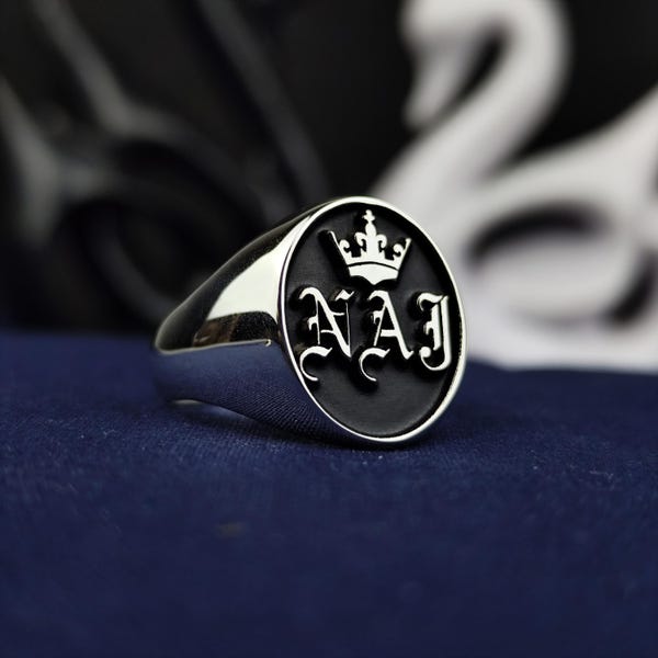 Custom Monogram Signet Ring: Sterling Silver, Gold Vermeil - Personalized Initial Jewelry
