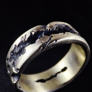 Rustieke handgemaakte zilveren ring voor mannen en vrouwen - unisex bandring met textuur - sterlingzilveren ambachtelijke sieraden cadeau