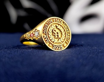 Personalized Gold Signet Ring, Minimalist Graduation Ring, Custom Initial College Gift for Her