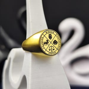 Vermeil Vintage Stoic Ring – Amor Fati & Four Virtues Engraved – Wisdom, Courage, Justice, Temperance Philosophy Jewelry Gift