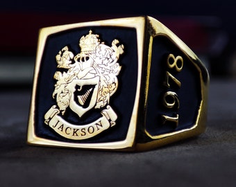 Coat of Arms Ring, Family Name Jewelry, Family Crest Rings, Crest Ring, Family Crest Signet Ring Christmas Gift, Lion of judah ring, Signet