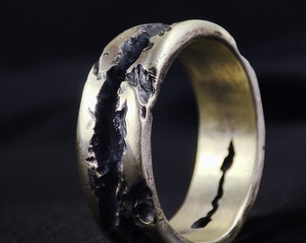 Einzigartiger geschmolzener Edelstahlring, einzigartiger Ring, Geschenk für Männer, rustikaler Ring, geschmolzener Ring, rostfreier Schmuck, massiver Ring, handwerkliche Arbeit