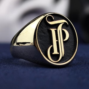 Custom Monogram Ring for Men – Personalized Initials Ring – Perfect Gift for Husband, Boyfriend or Self – Gold/Silver Monogram Signet Ring