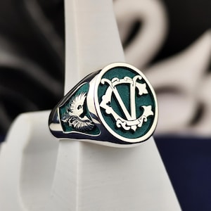 Anillo de sello personalizado con dos iniciales: joyería personalizada con nombre y apellido en plata u oro. Regalo grabado para hombres y mujeres.