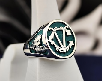 Two Initial Signet Ring – Personalized Name Jewelry in Gold or Silver – Engraved Custom Gift for Him & Her