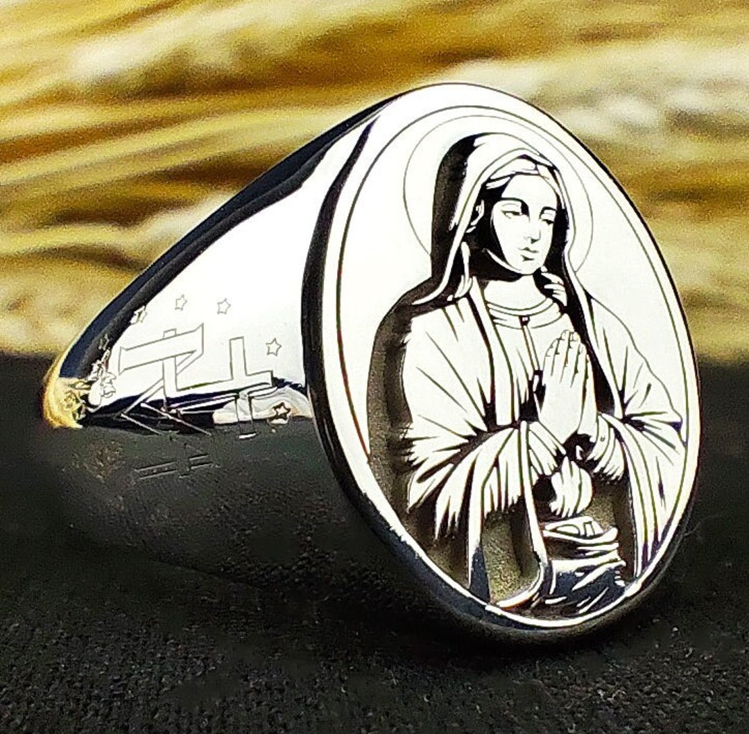 thumbnail image 2 of Sterling Silver Virgin Mary Ring - Our Lady Of Guadalupe High Polished .925 Silver Lucky Band 2 of 12