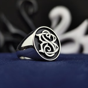 Anel personalizado com 2 iniciais para ele ou ela – Sinete oval personalizado com monograma – Anel com nome em ouro ou prata – Joia de presente exclusiva