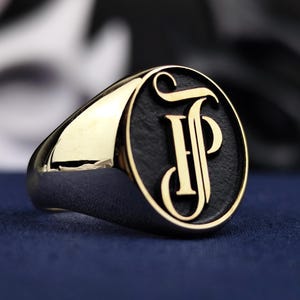 14K gouden aangepaste monogramring – gepersonaliseerde zegelring met gegraveerde initialen – uniek statementcadeau voor hem of haar