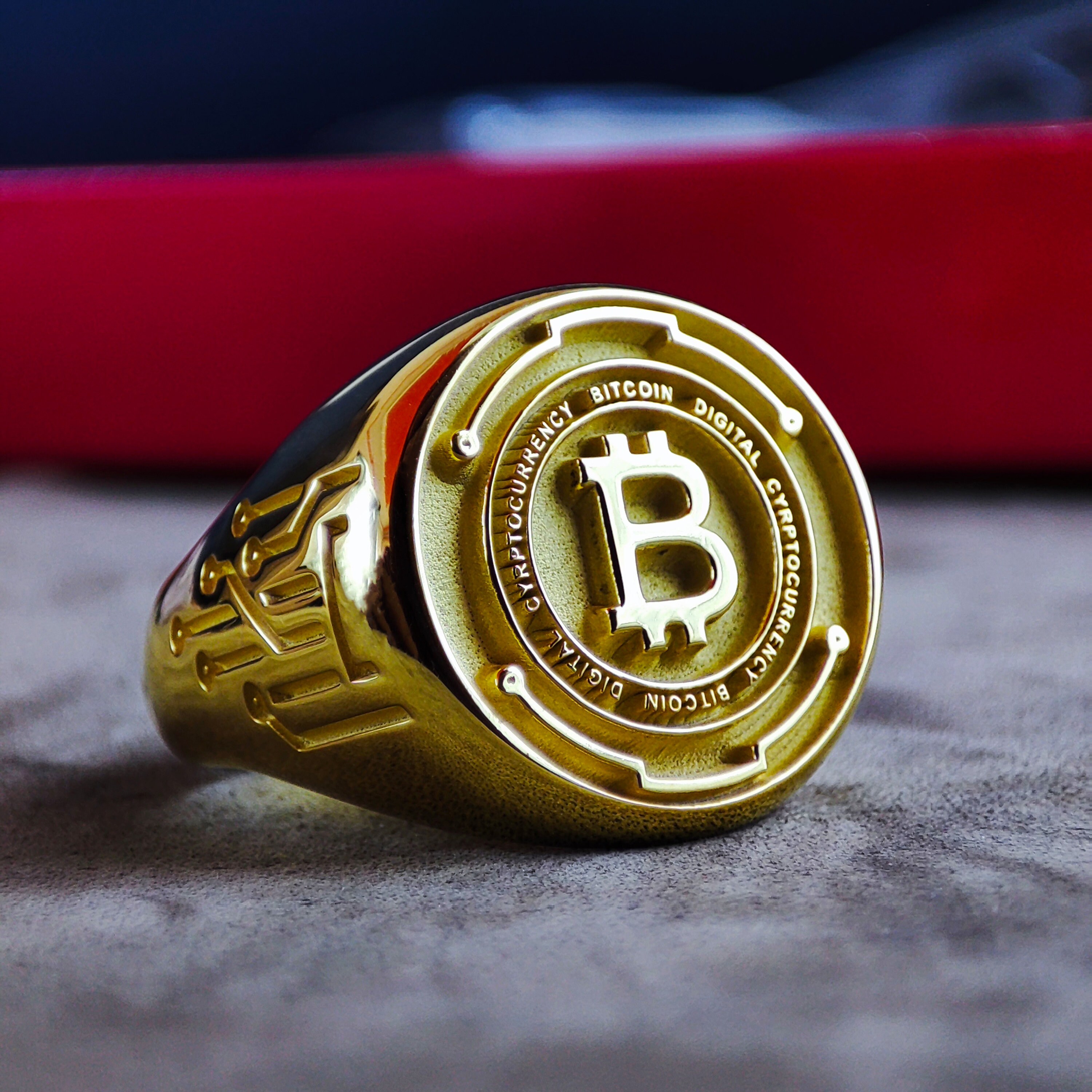 Handmade Gold Bitcoin Signet Ring: Crypto Trader Jewelry