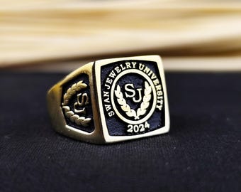 Men's Square University Ring – Custom Graduation Signet in Gold or