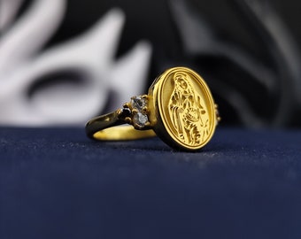 Gold Plated Virgin Mary Ring: Women's Catholic Signet