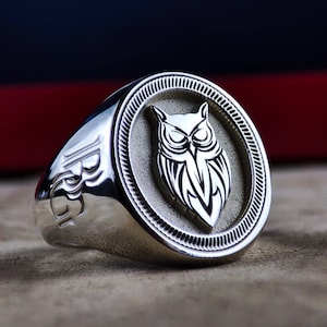 Personalized Sterling Silver Owl Ring: Engraved Animal Jewelry