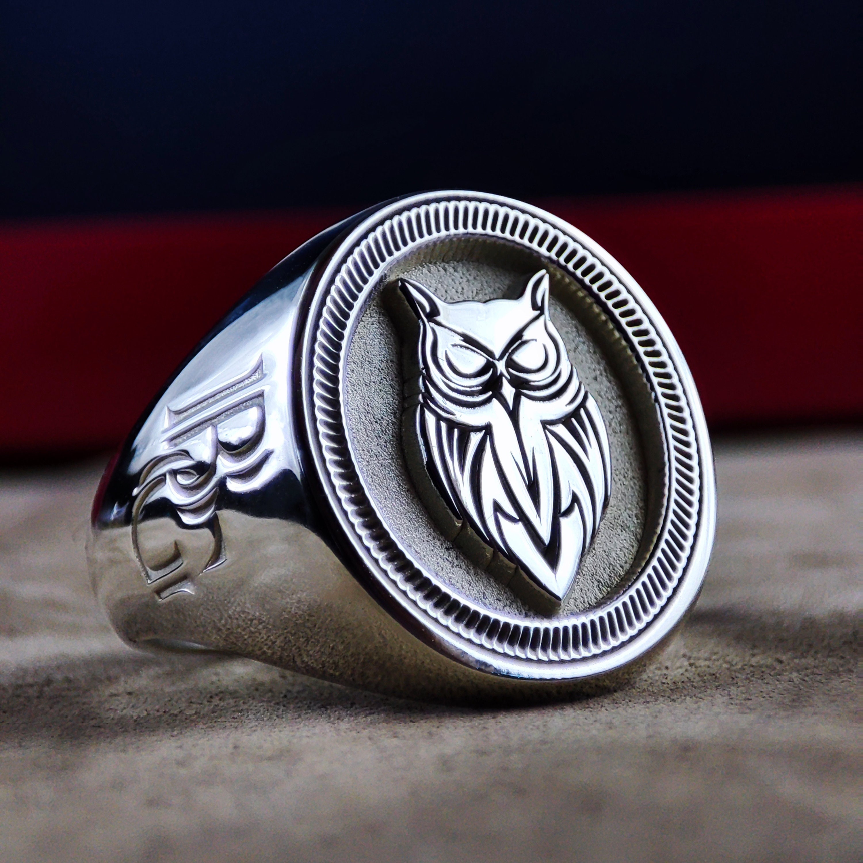 Personalized Silver Owl Ring – Custom Engraved Owl Jewelry – Unique Animal Ring Gift for