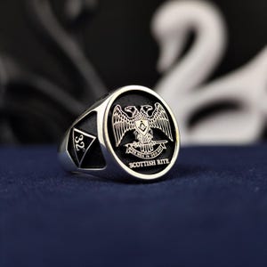 Scottish Rite 32 Freimaurer Ring - Freimaurer Siegelring - Doppelkopfadler - Herrenschmuck aus 925er Silber