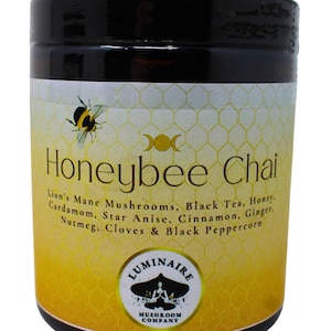 Honeybee Honey Chai Powdered Tea, Lion’s Mane Mushroom, Black Tea, Chai, Black Tea, Honey, Cardamom, Star Anise, Cinnamon