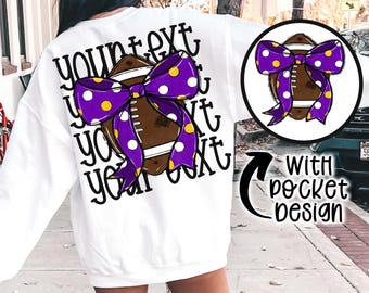 Custom Purple and Gold football png Coquette bow png Hand drawn football Digital Download  Sublimation Purple/Gold Football Png