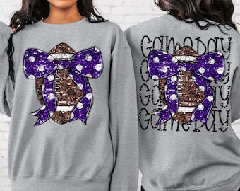 Game Day Purple Glitter Coquette Football png Coquette bow png Hand drawn Football png Digital Download Sublimation Purple Football Png