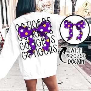 Tigers Coquette png Coquette bow png Hand drawn Football png Digital Download Sublimation Purple and Gold Sports Png