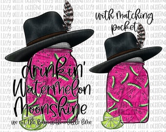 Drinkin' Watermelon Moonshine Png, Country Music Design, Pocket Set PNG Sublimation, Western Shirt Png, Sublimation Download, Watermelon PNG