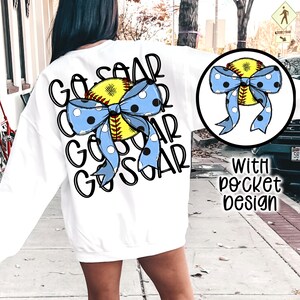 Soar Coquette Softbal png Coquette Bow png Handgetekende softbal png Digitale download bekerontwerp sublimatie lichtblauwe softbal png