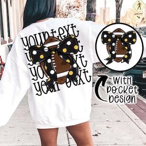 Custom Black and Gold football png Coquette bow png Hand drawn football Digital Download  Sublimation Black/Gold Football Png
