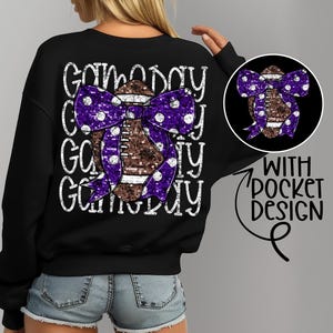 Game Day Purple Glitter Coquette Football png Coquette bow png Hand drawn Football png Digital Download Sublimation Purple Football Png