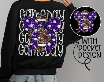 Game Day Purple Glitter Coquette Football png Coquette bow png Hand drawn Football png Digital Download Sublimation Purple Football Png