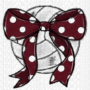 Custom Maroon and White Volleyball png Coquette bow png Hand drawn Volleyball Digital Download  Sublimation Maroon/White Volleyball Png
