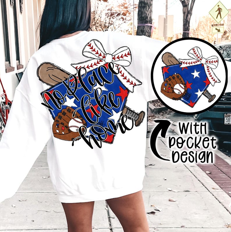 No Place Like Home Baseball Bow png Coquette bow png Hand drawn Baseball png Digital Download Sublimation Royal Blue Baseball Png image 1