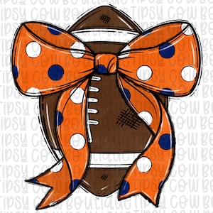 Custom Orange and Navy Blue football png Coquette bow png Hand drawn football Digital Download  Sublimation Orange/Navy Blue Football Png