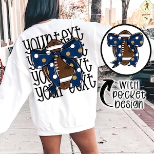 Custom Navy and Gold Football png Coquette bow png Hand drawn football Digital Download  Sublimation Navy/Gold Football Png