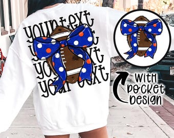 Aangepaste blauw-oranje voetbal png Coquette bow png Handgetekende voetbal digitale download sublimatie blauw/oranje voetbal png