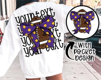 Custom Purple and Gold football png Coquette bow png Hand drawn football Digital Download  Sublimation Purple/Gold Football Png