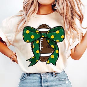 Green and Yellow Coquette Football png Coquette bow png Hand drawn Football png Digital Download Sublimation Design Green and Sports Png