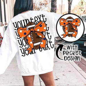Custom Orange and Navy Blue football png Coquette bow png Hand drawn football Digital Download  Sublimation Orange/Navy Blue Football Png