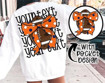 Custom Orange and Navy Blue football png Coquette bow png Hand drawn football Digital Download  Sublimation Orange/Navy Blue Football Png