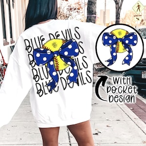 Blue Devils Coquette Softball png Lazo de coqueta png Softball dibujado a mano png Descarga digital Vaso Sublimación Softball azul real png