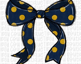 Navy and Gold Coquette Bow png Coquette bow png Hand drawn Png Digital Download Tumbler Design Sublimation Navy and Gold Sports Png