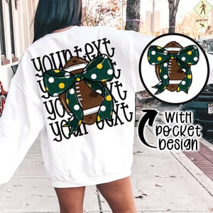 Custom Green and Yellow Football png Coquette bow png Hand drawn football Digital Download  Sublimation Green/Yellow Football Png