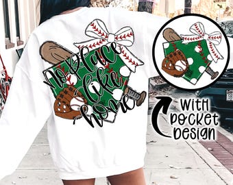 No Place Like Home Baseball Bow png Coquette bow png Hand drawn Baseball png Digital Download Sublimation Green and White Baseball Png