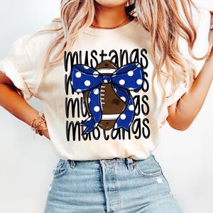 Mustangs Coquette Football png Coquette bow png Hand drawn Football png Digital Download Sublimation Royal Blue Football Png