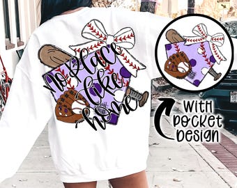 No Place Like Home Light Purple Baseball Bow png Coquette bow png Hand drawn Baseball png Digital Download Sublimation Lavender Baseball Png
