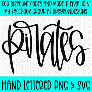 May include: Black "Pilates" text in a cursive font, with the words "FOR DISCOUNT CODES AND MORE, PLEASE JOIN MY FACEBOOK GROUP AT TIPSYCOWDESIGNS" above and "HAND LETTERED PNG & SVG" below, all on a white background.
