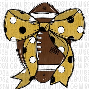 Custom Gold and Black football png Coquette bow png Hand drawn football Digital Download  Sublimation Gold/Black Football Png