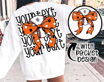 Custom Orange and Black Coquette baseball png Coquette bow png Hand drawn baseball Digital Download  Sublimation Orange/Black Baseball Png