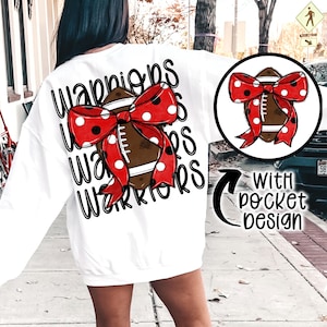 Warriors Coquette Football png Coquette bow png Hand drawn Football png Digital Download Sublimation Design Red and Black Football Png