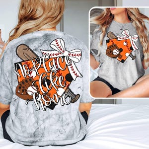 No Place Like Home Baseball Bow png Coquette Bow png Handgetekende honkbal png Digitale download sublimatie oranje en zwart honkbal png